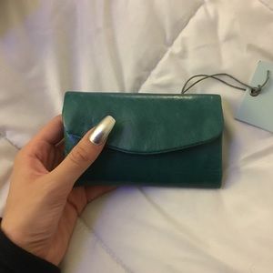 Teal Leather Mini Clutch